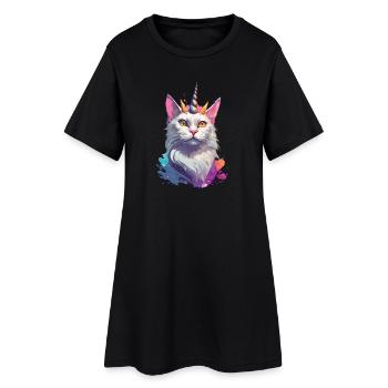 Collection chat licorne couleur - Robe T-shirt Femme - noir - Devant