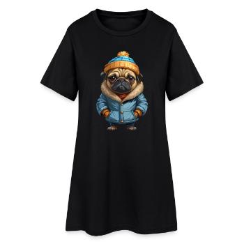 Tenue Pug Automne Hiver - Robe T-shirt Femme - noir - Devant