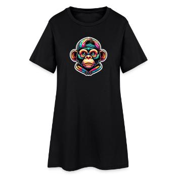 Monkey Hoodie Cap Coloré - Robe T-shirt Femme - noir - Devant