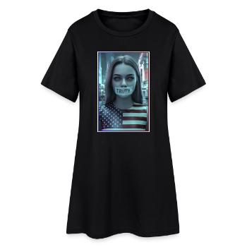 Conception du visage avec la bouche de vérité dans le drapeau américain - Robe T-shirt Femme - noir - Devant