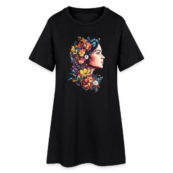 Frauenkopf Blumen Weltfrauentag Kreativ Abstrakte - Frauen T-Shirt-Kleid - Schwarz - Vorne