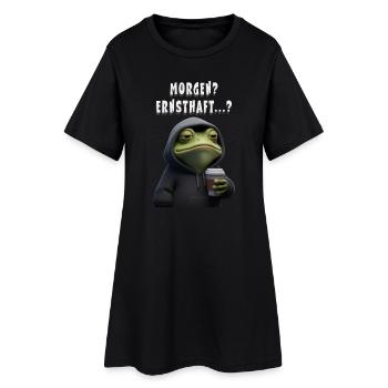 Grenouille fatiguée avec du café – humour grognon du matin - Robe T-shirt Femme - noir - Devant