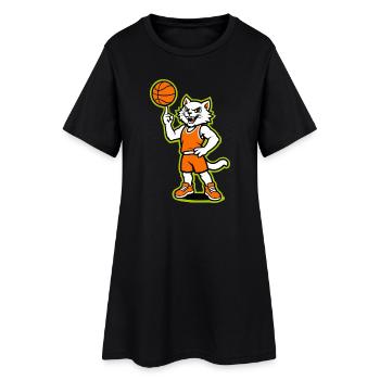 Basketball-Katzen-Maskottchen in Orange - Frauen T-Shirt-Kleid - Schwarz - Vorne