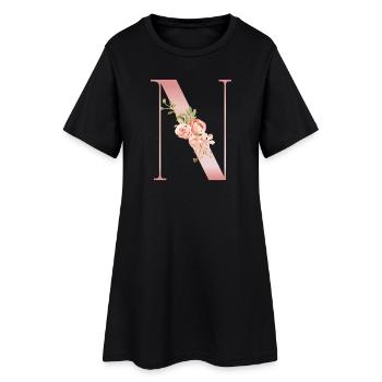 Lettrine N Florale Rose Doux - Robe T-shirt Femme - noir - Devant