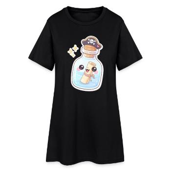 Cute Pirate Message in a Bottle - Frauen T-Shirt-Kleid - Schwarz - Vorne