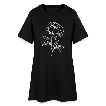 Dessin de croquis fleur en ligne monochrome - Robe T-shirt Femme - noir - Devant