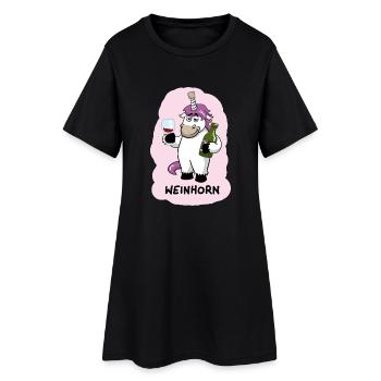 Weinhorn Einhorn - Frauen T-Shirt-Kleid - Schwarz - Vorne