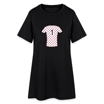Rot gepunktetes Trikot - Frauen T-Shirt-Kleid - Schwarz - Vorne