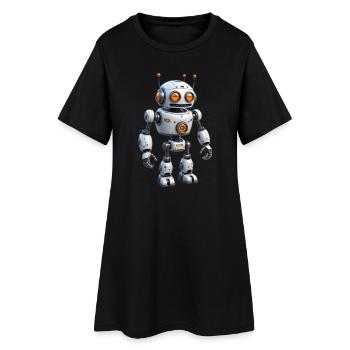Cartoon Roboter - Frauen T-Shirt-Kleid - Schwarz - Vorne