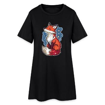 Fuchs und Sternenhimmel - Frauen T-Shirt-Kleid - Schwarz - Vorne