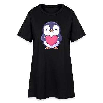 Pinguin mit rotem Herz - Entzückender Cartoon - Frauen T-Shirt-Kleid - Schwarz - Vorne
