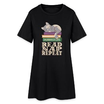 Reading, sleeping, repeating and cats - Women’s T-Shirt Dress - black - Front