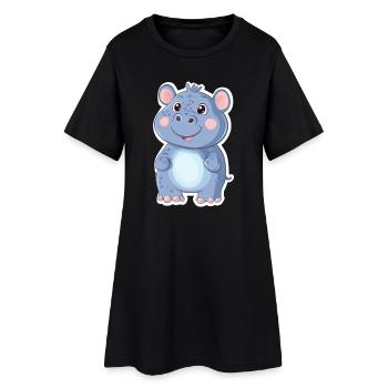 Nilpferd - Frauen T-Shirt-Kleid - Schwarz - Vorne