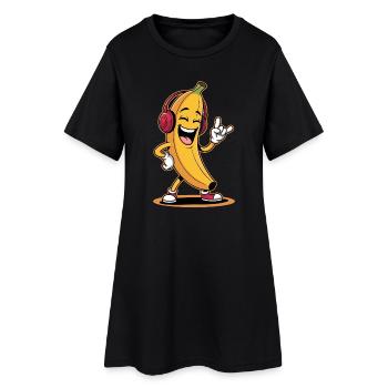 Banane joyeuse avec des écouteurs et une main de pierre - Robe T-shirt Femme - noir - Devant