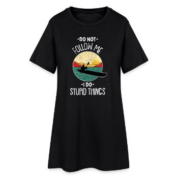 Kayak rétro Coucher de soleil Art vintage en pagaie en extérieur - Robe T-shirt Femme - noir - Devant
