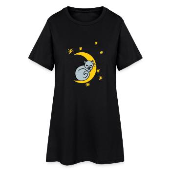 Mondkatze - Frauen T-Shirt-Kleid - Schwarz - Vorne