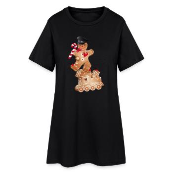 Gingerbread man en tant que conducteur de locomotive sur la locomotive gingerbread - Robe T-shirt Femme - noir - Devant