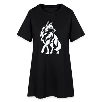 Wolfs Silhouette in Kontrast - Frauen T-Shirt-Kleid - Schwarz - Vorne