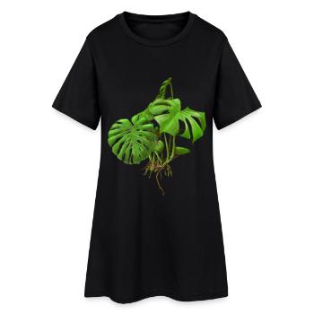 Monstera - Fensterblatt - Frauen T-Shirt-Kleid - Schwarz - Vorne