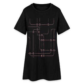 Pinkes Liniengeflecht - Frauen T-Shirt-Kleid - Schwarz - Vorne