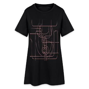 Rosa Linienfigur Abstrakte Kontur - Frauen T-Shirt-Kleid - Schwarz - Vorne
