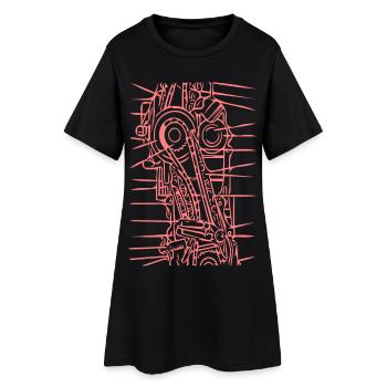 Rosa Linien-Roboter Kunst - Frauen T-Shirt-Kleid - Schwarz - Vorne