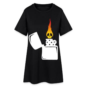 crâne enflammé et briquet blanc - Robe T-shirt Femme - noir - Devant