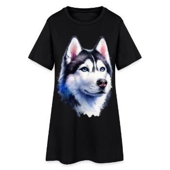 Portrait de husky majestueux - Robe T-shirt Femme - noir - Devant