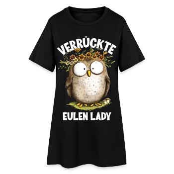 Eule mit Spruch Verrückte Eulen Lady - Frauen T-Shirt-Kleid - Schwarz - Vorne