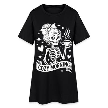 Squelette câlin du matin - Robe T-shirt Femme - noir - Devant