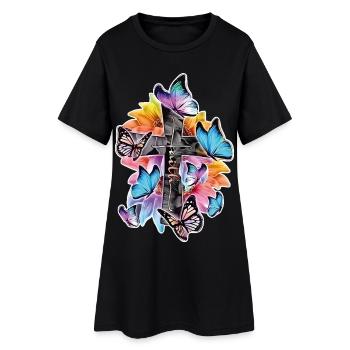 Foi et espérance – Croisement avec des papillons - Robe T-shirt Femme - noir - Devant