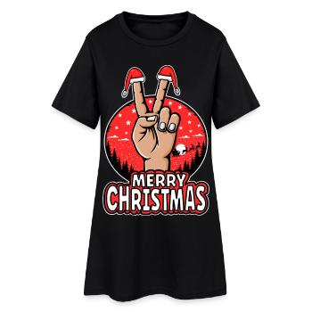Merry Christmas Peace Sign Motif - Women’s T-Shirt Dress - black - Front