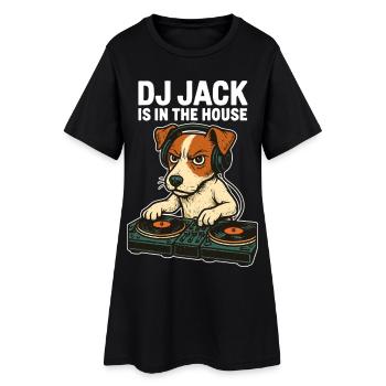 Jack Russell Terrier DJ Turntables Techno Geschenk - Frauen T-Shirt-Kleid - Schwarz - Vorne