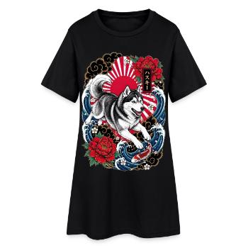 Siberian Husky im japanischen Tattoo Stil - Frauen T-Shirt-Kleid - Schwarz - Vorne