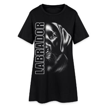 Labrador Porträt mit vertikalem Schriftzug - Frauen T-Shirt-Kleid - Schwarz - Vorne