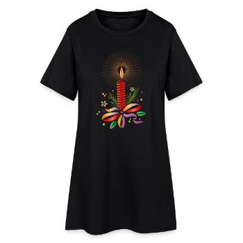 bright red christmas candle for christmas - Women’s T-Shirt Dress - black - Front