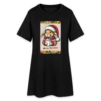 Lapin de Noël avec chocolat chaud - Robe T-shirt Femme - noir - Devant