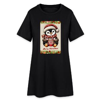 Pingouin de Noël au chocolat chaud - Robe T-shirt Femme - noir - Devant