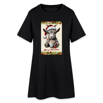 Chèvre de Noël au chocolat chaud - Robe T-shirt Femme - noir - Devant