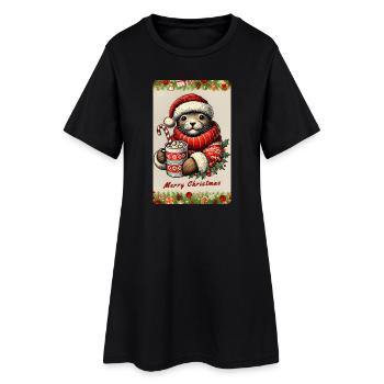 Loutre de Noël au chocolat chaud - Robe T-shirt Femme - noir - Devant