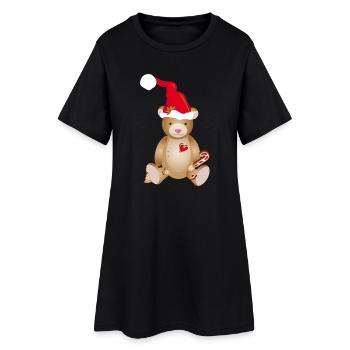 Niedlicher Teddybär mit Weihnachtsmütze - Frauen T-Shirt-Kleid - Schwarz - Vorne
