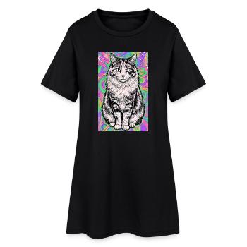Katze - Frauen T-Shirt-Kleid - Schwarz - Vorne