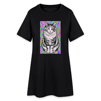 Katze - Frauen T-Shirt-Kleid - Schwarz - Vorne