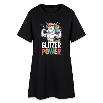 Glitzer Power Muskel Einhorn Regenbogen Stärke - Frauen T-Shirt-Kleid - Schwarz - Vorne