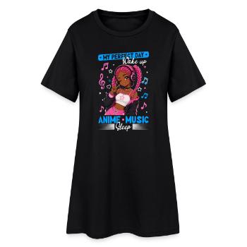 Anime and Music Chibi Black Girl - Women’s T-Shirt Dress - black - Front