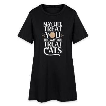 Katze May Life Treat You Cats Katzenmama Katzen - Frauen T-Shirt-Kleid - Schwarz - Vorne