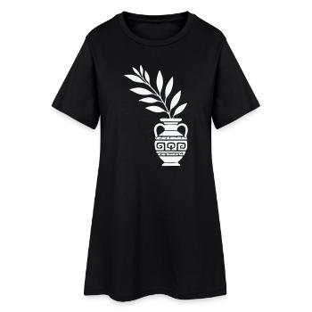 Antike Vase mit Blattzweigen - Frauen T-Shirt-Kleid - Schwarz - Vorne