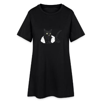 Cat with Headphones - Frauen T-Shirt-Kleid - Schwarz - Vorne