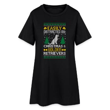 Easily Distracted Golden By Retriever Ugly Sweater - Women’s T-Shirt Dress - black - Front