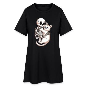 Squelette et câlin de chat adorent l’humour - Robe T-shirt Femme - noir - Devant